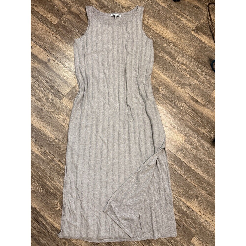 Elizabeth and James XL Gray Ribbed Knit Maxi Dress Minimalist 90s Quiet Luxur
